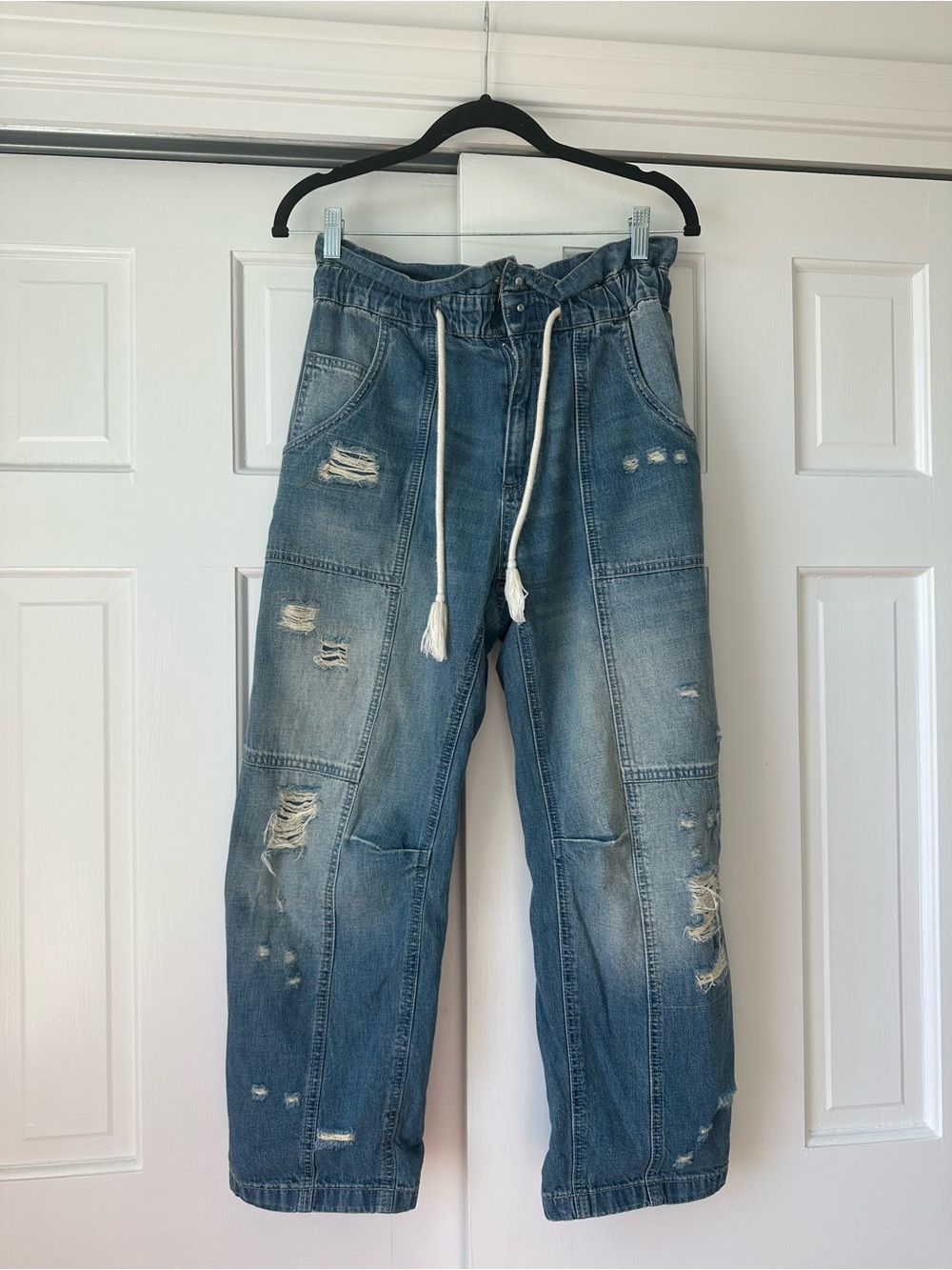 We The Free Distressed Light Blue Relaxed Denim Joggers